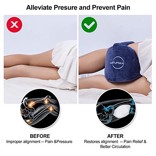 NATUMAX Knee Pillow for Side Sleepers - Relief from Sciatica Pain, Back/Leg Pain, Pregnancy, Hip and Joint Pain Memory Foam Leg Pillow + Free Sleep Mask and Ear Plugs