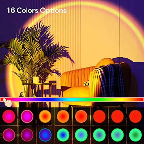 Bavcieu Sunset Lamp Projection Led Lights with Remote, 16 Colors Night Light 360° Rotation Rainbow 4 Modes Setting for Photography/Selfie/Party/Home/Living Room/Bedroom Decor, Gifts Women