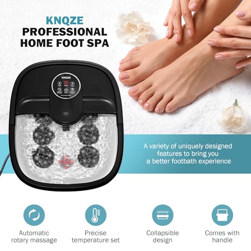 Electric Motorized Foot Spa with Heat, Bubble Massage, Remote Control, 24 Shiatsu Massage Balls for Stress Relief and Pedicure (Black)