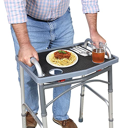 Support Plus Walker Tray Table - Mobility Table Tray for Walker, Non Slip Walker Tray Mat, Walker Accessories Mat, Cup Holder for Walker (21"x16") - Gray