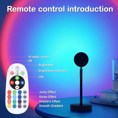 Sunset Lamp Projector, Rainbow Projection Led Lights with Remote, 16 Colors Multicolor Changing LED Night Light, Sunlight Light for Photography Selfie Party, Home Bedroom Decor Xmas Gifts for Women