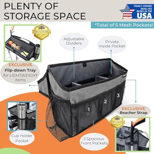 Walker Basket for Folding Walker +Flip-Down Walker Tray +Reacher/ Cane Holder Strap + Cup Holder | Basket for Walker Bags for Folding Walker with Wheels, Walker Accessories for Walker Rollator - GRAY