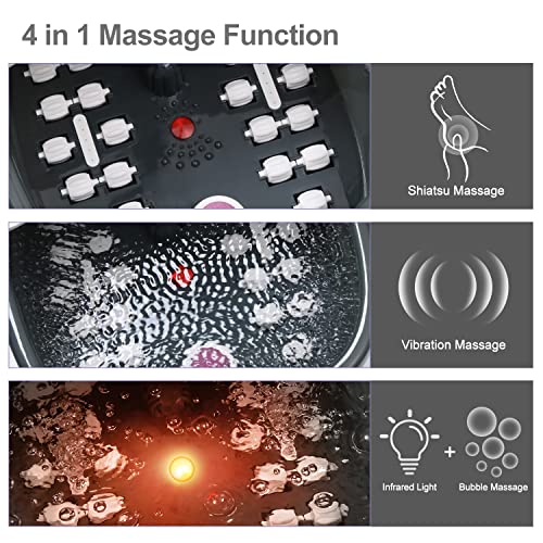 Foot Spa Bath Massager with Heat Bubbles and Vibration Massage and Jets, 16 OZ Calming Lavender Foot Soak Epsom Salt, MoodRelish Foot Soaker with Red Light, 22 Massage Rollers, Adjustable Temp - Black