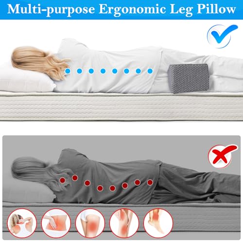 BlissTrends Memory Foam Knee Pillow, Knee Pillow for Side Sleepers, Leg Pillows for Sleeping, Elevation Pillow for Relief Twisted Spine, Sciatica, Leg Numbness, Back, Joint, Hip, Surgery Pain, Grey