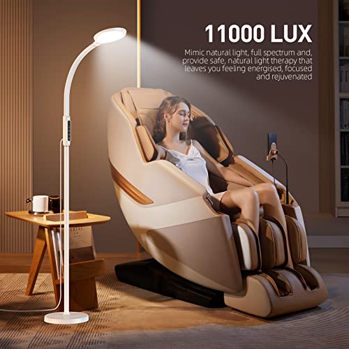 FBBJFF Light Therapy Lamp 11000 Lux, LED UV-Free Sunlight Lamp,Full Spectrum Happy Therapy Lamp with 10 Adjustable Brightness Levels, 2 in 1 Retractable Floor Light Therapy Lamp