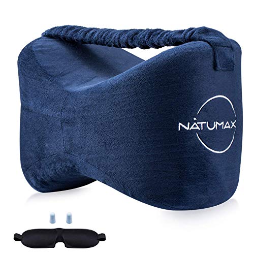 NATUMAX Knee Pillow for Side Sleepers - Relief from Sciatica Pain, Back/Leg Pain, Pregnancy, Hip and Joint Pain Memory Foam Leg Pillow + Free Sleep Mask and Ear Plugs