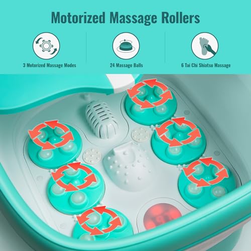 Niksa Collapsible Foot Spa Bath Massager with Heat, Bubbles,6 Motorized Shiatsu Massage &Temperature Control Pedicure Foot Spa Tub with Mini Acupressure Massage Points for Feet Stress Relief