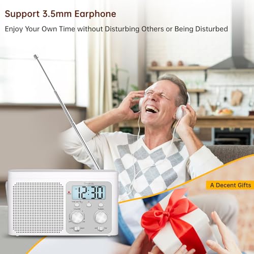 DreamSky Radio Portable AM FM Shortwave - Transistor Radio Plug in Wall or Battery Powered for Home Outdoor, Strong Reception, Large Dial Easy to Use, Digital Time Display, Small Gfits for Seniors