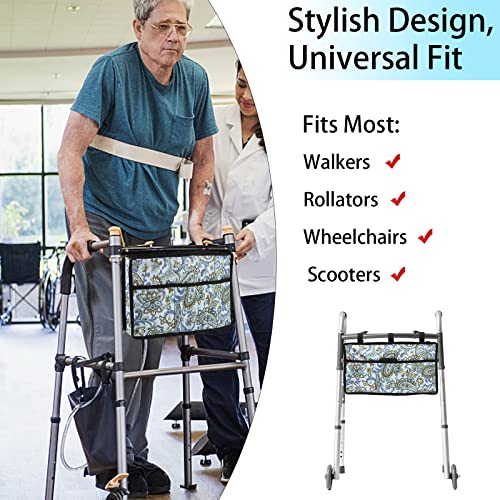 Walker Bag, Hands Free Walker Accessories Basket, Multi-Purpose Cell Phone,Water Bottle,Medicine Attachment Fits for Folding Walkers, Multiple Pockets Tote Caddy Pouch for Elderly