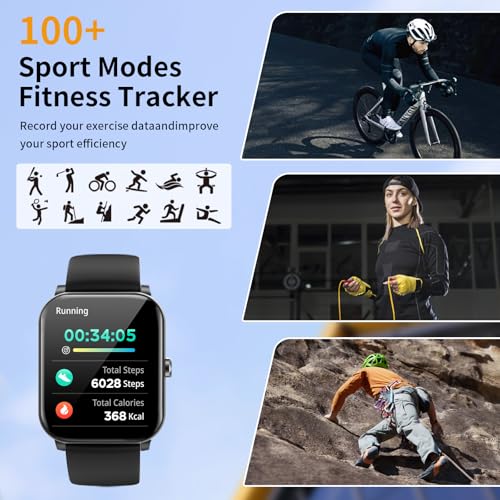 Smart Watch, 1.85"HD Smartwatches for Men Women, (Answer/Make Calls), Fitness Tracker with 100+ Sport Modes, IP68 Waterproof Fitness Watch, Heart Rate/Sleep Monitor, SpO2, Smartwatch for Android iOS