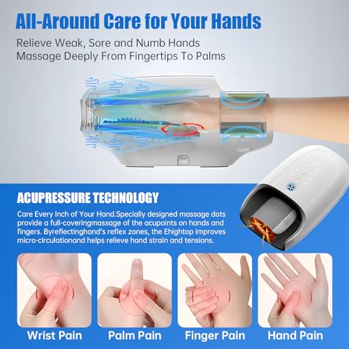 Ehightop Hand Massager with Kneading Rollers Massage for Arthritis Carpal Tunnel Pain Relief,Cordless Handheld Massager Machine with Heat and Compression & Kneading Massage,Gifts for Women Men