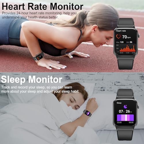 Smart Watch for Men Women, 1.85" Smartwatch (Answer/Make Call), IP68 Waterproof Fitness Tracker, 100+ Sport Modes, Heart Rate and Sleep Monitor, Pedometer, Smartwatches for Android iOS, Deep Black​