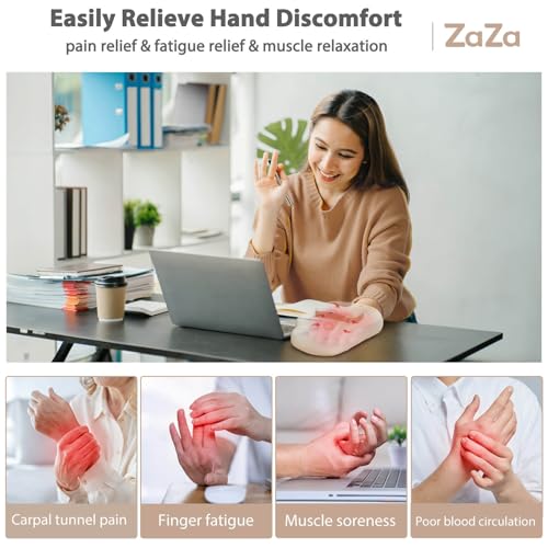 zaza Hand Massager with Heat and Compression,Airbags Press Massage Carpal Tunnel,Palm and Fingers,for Relieve Pain and Soothe Muscle,PU Leather,Cordless Massage Glove Design,for Women