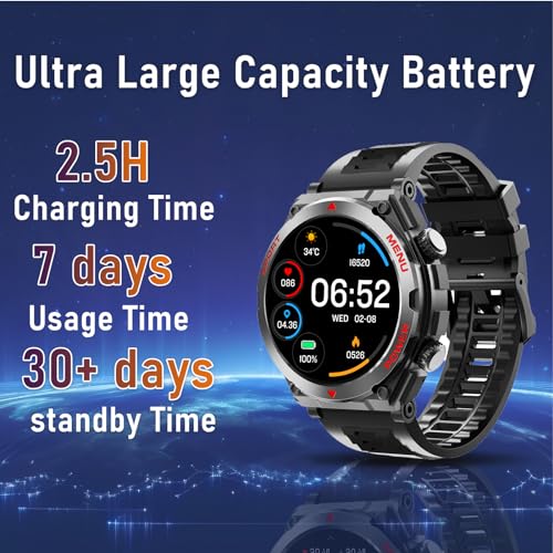 Military Smart Watch for Men, 1.52" HD Fitness Tracker Smartwatch with Answer/Make Call, Sport Watch with Heart Rate SpO2 Stress and Sleep Monitor Compatible with iPhone and Android Phones, Waterproof