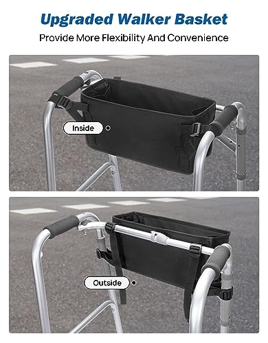 JOYTUTUS Walker Basket for Folding Walker, Basket for Walkers for Seniors, Rollator Walkers Storage Bag, Can be Installed Outside or Inside of Walker, Wheelchair