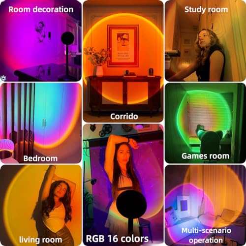 JIMEI Sunset Lamp Projector Led Lights for Bedroom Night Light RGB Lights Sun Sunlight Sunrise Lamp 10w 360° Rotation Mood Lighting Home/Room Decor Christmas Gifts for Women