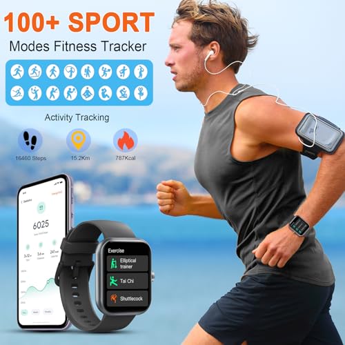 Smart Watch(Answer/Make Calls), 1.96" HD Smartwatches for Men Women, Fitness Tracker with Heart Rate SpO2 Sleep Monitor, Pedometer, 100+ Sport Modes, IP68 Waterproof, Activity Tracker for iOS Android