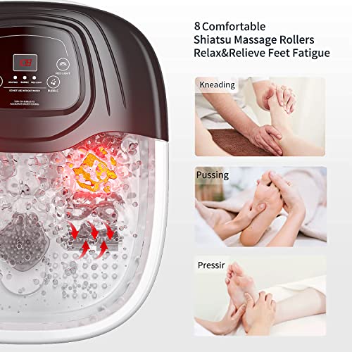 RIGHTMELL Foot Spa Bath Massager with Heat, Epsom Salt,Bubbles, Vibration and Red Light,8 Massage Roller Pedicure Tub for Stress Relief,Foot Soaker Acupressure Points&Temperature Control