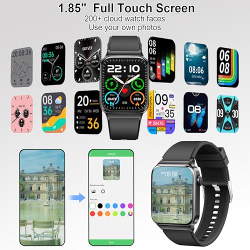 Smart Watch for Men Women, 1.85" Smartwatch (Answer/Make Call), IP68 Waterproof Fitness Tracker, 100+ Sport Modes, Heart Rate and Sleep Monitor, Pedometer, Smartwatches for Android iOS, Deep Black​