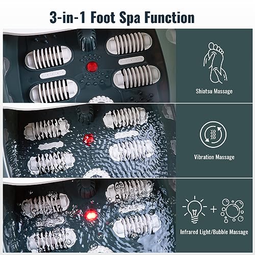 Niksa Foot Spa Bath Massager with Heat, Bubbles, Vibration and Red Light, 4 Massage Roller Pedicure, Tub for Feet Stress Relief, Foot Soaker with Mini Acupressure Massage Points Temperature Control