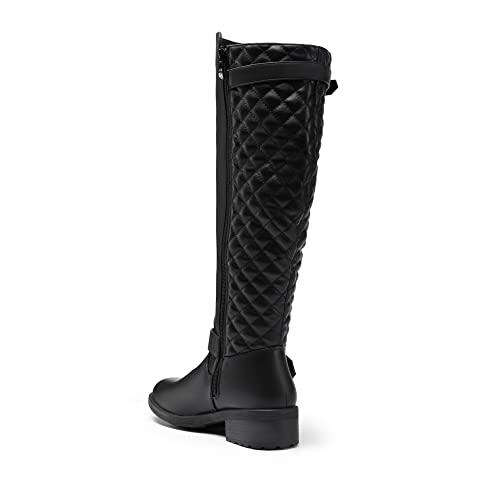 DREAM PAIRS Women's Knee-High Boots Comfortable Chunky Block Heel Round Toe Side Zipper Riding Fashion Buckles Biker Motorcycle Boots,Size 8,Black,Utah