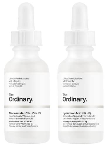 The Ordinary Facial Treatment: Hyaluronic Acid with 2% + B5 (30ml) and The Ordinary Niacinamide 10% + Zinc 1% (30ml) Bundle Face Care Set