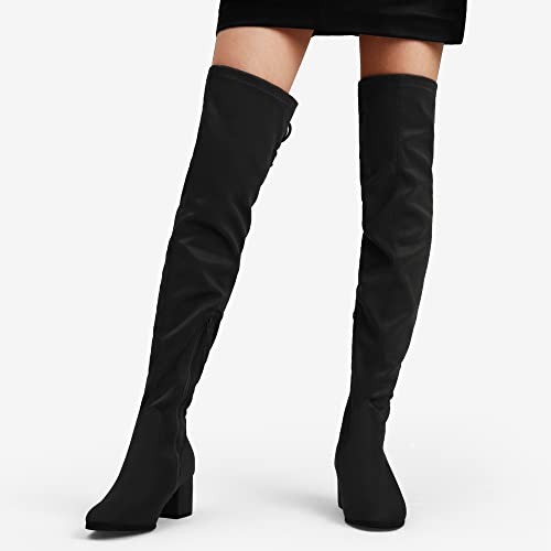 DREAM PAIRS Women's Laurence Over The Knee Thigh High Chunky Heel Boots Long Stretch Sexy Fall Suede Boots Size 8, Black