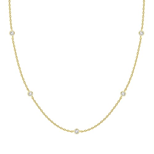 PAVOI 14K Yellow Gold Plated Station Necklace | Simulated Diamond By The Yard Necklace | Womens CZ Chain Necklace