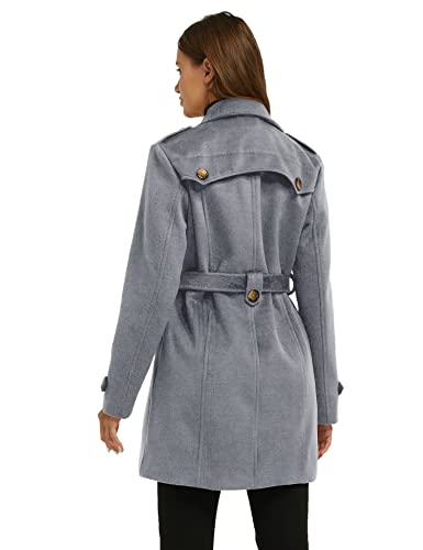 wantdo Women's Casual Long Sleeve Double Breasted Pea Coat with Belt Grey M