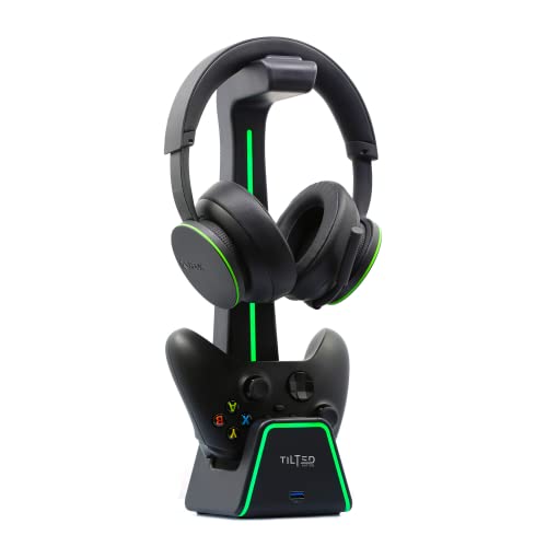 Tilted Nation 3 in 1 Gaming Headset and Controller Stand for PS5 and Xbox Series X Charging Station - Game Controller Holder and Headphone Stand for Desk with PlayStation and Xbox Magnetic Charger