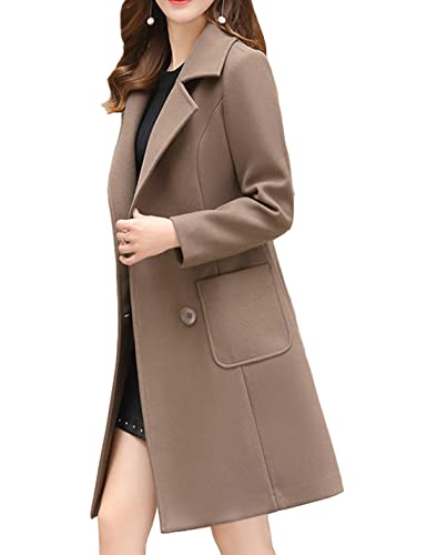 Bankeng Women Winter Wool Blend Camel Mid-Long Coat Notch Double-Breasted Lapel Jacket Outwear (Camel,M)