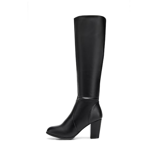 DREAM PAIRS Women's Chunky Heel Knee High and Up Boots,Size 8,Black/PU,MIDLEG