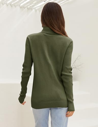 LEANI Womens 2024 Turtleneck Sweaters Cable Knit Long Sleeve Pullover Sweater Jumper ArmyGreen Medium