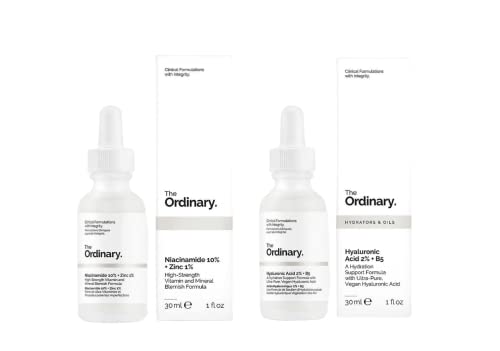 The Ordinary Facial Treatment: Hyaluronic Acid with 2% + B5 (30ml) and The Ordinary Niacinamide 10% + Zinc 1% (30ml) Bundle Face Care Set