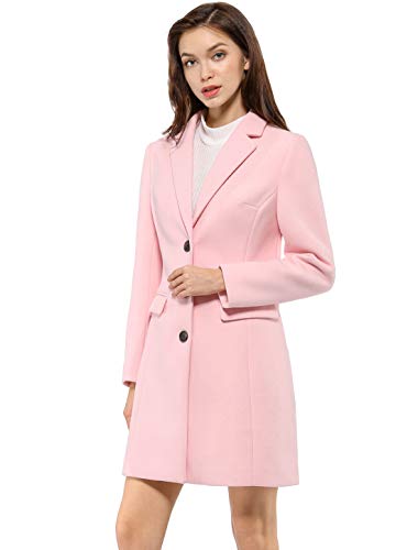 Allegra K Women's 2024 Pea Coat Single Breasted Long Winter Coats for Women Large Pink