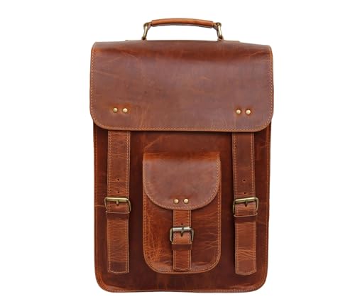 jaald Leather Messenger Bag — Vintage Laptop Case Crossbody Bag for Men & Women — Satchel Man Purse w/Adjustable Straps — Shoulder Computer Distressed for Business, College, Office & Work