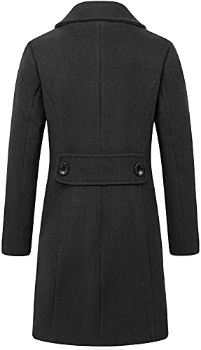 chouyatou Women Elegant Notched Collar Double Breasted Wool Blend Over Coat (Large, Black)