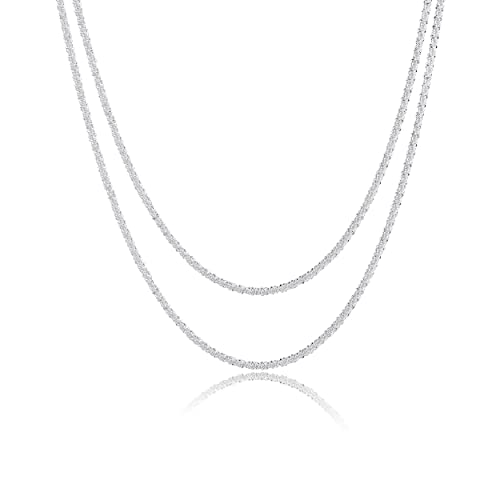 Tasiso Silver Plated Rope Chain Necklace Dainty Shiny Twist Chain Necklace For Women Sparkling Choker Necklace Set Stacking Minimalist Jewelry Gift 38/42CM