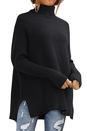 LILLUSORY Oversized Sweaters Women Long Turtleneck Turtle Neck Tunic 2024 Trendy Mock Pullover Batwing Sweater Tops Wear Leggings Black