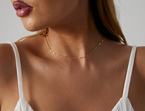 BERISO 14K Gold/Silver Plated Choker Necklace for Women Shining Dots Station Gold Chain Necklace Beads Sparkle Chain Necklace Link Chain Exquisite Jewelry for women