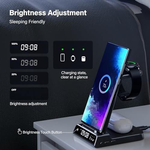 Wireless Charger for Samsung, 3 in 1 Wireless Charging Station for Samsung Galaxy S24 Ultra/S23 Ultra/S22/S21/Note 20/Z Flip 6/Fold 6, Charger for Samsung Galaxy Watch Ultra/7/6/5, Galaxy Buds 3/3 Pro