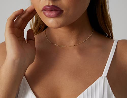 BERISO 14K Gold/Silver Plated Choker Necklace for Women Shining Dots Station Gold Chain Necklace Beads Sparkle Chain Necklace Link Chain Exquisite Jewelry for women