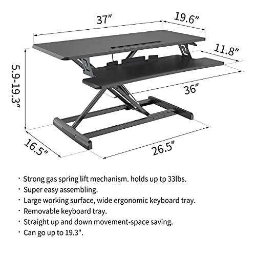 G-PACK PRO Adjustable Standing Desk Converter - Desk Riser Up to 19.3 inch for Dual Monitor Stand up Desk Top - Adjustable Desk Risers for Healthy Ergonomic Workstation - Black