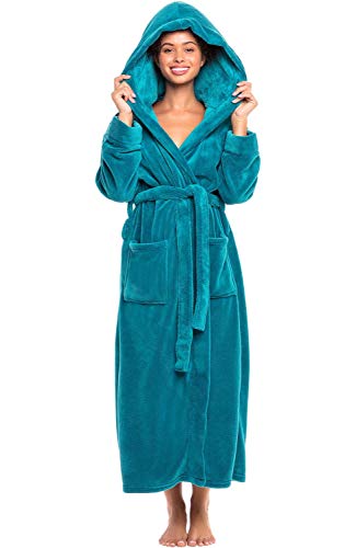 Alexander Del Rossa Women's Robes, Long Plush Bathrobe, Womens Robe with Hood, Hooded Robes for Women Plus Size Robe Turquoise XL (A0116ODPXL)