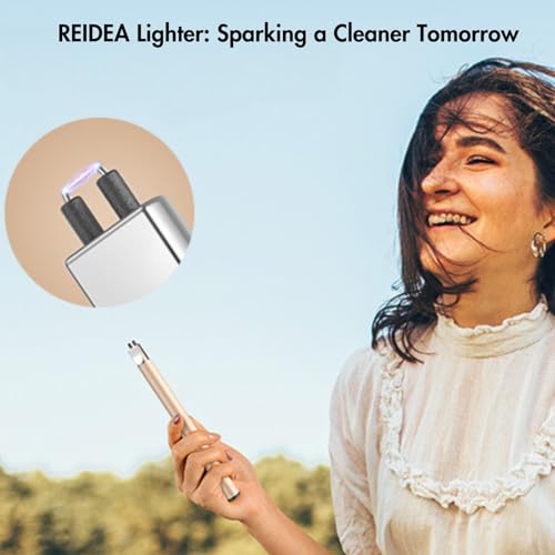 REIDEA Electronic Candle Lighter Arc Windproof Flameless USB Rechargeable Lighter with Safe Button for Home Kitchen Champagne Gold