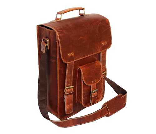 jaald Leather Messenger Bag — Vintage Laptop Case Crossbody Bag for Men & Women — Satchel Man Purse w/Adjustable Straps — Shoulder Computer Distressed for Business, College, Office & Work