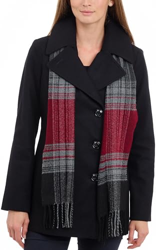 LONDON FOG womens Double Breasted Peacoat With Scarf Pea Coat, Black, Large US