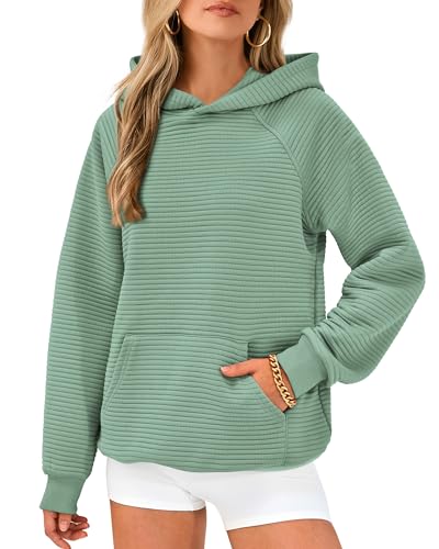 BTFBM Womens Oversized Hoodies 2024 Fashion Sweatshirts Long Sleeve Sweaters Pullover Tops Fall Clothes with Pocket(Solid Light Green,Large)