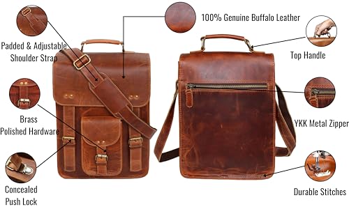 jaald Leather Messenger Bag — Vintage Laptop Case Crossbody Bag for Men & Women — Satchel Man Purse w/Adjustable Straps — Shoulder Computer Distressed for Business, College, Office & Work