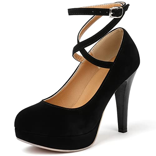 Mostrin Black Platform Heels for Women Sexy Closed Toe Pumps Fashion high Heel for Ladies Comfy Dressy Shoes Size 8